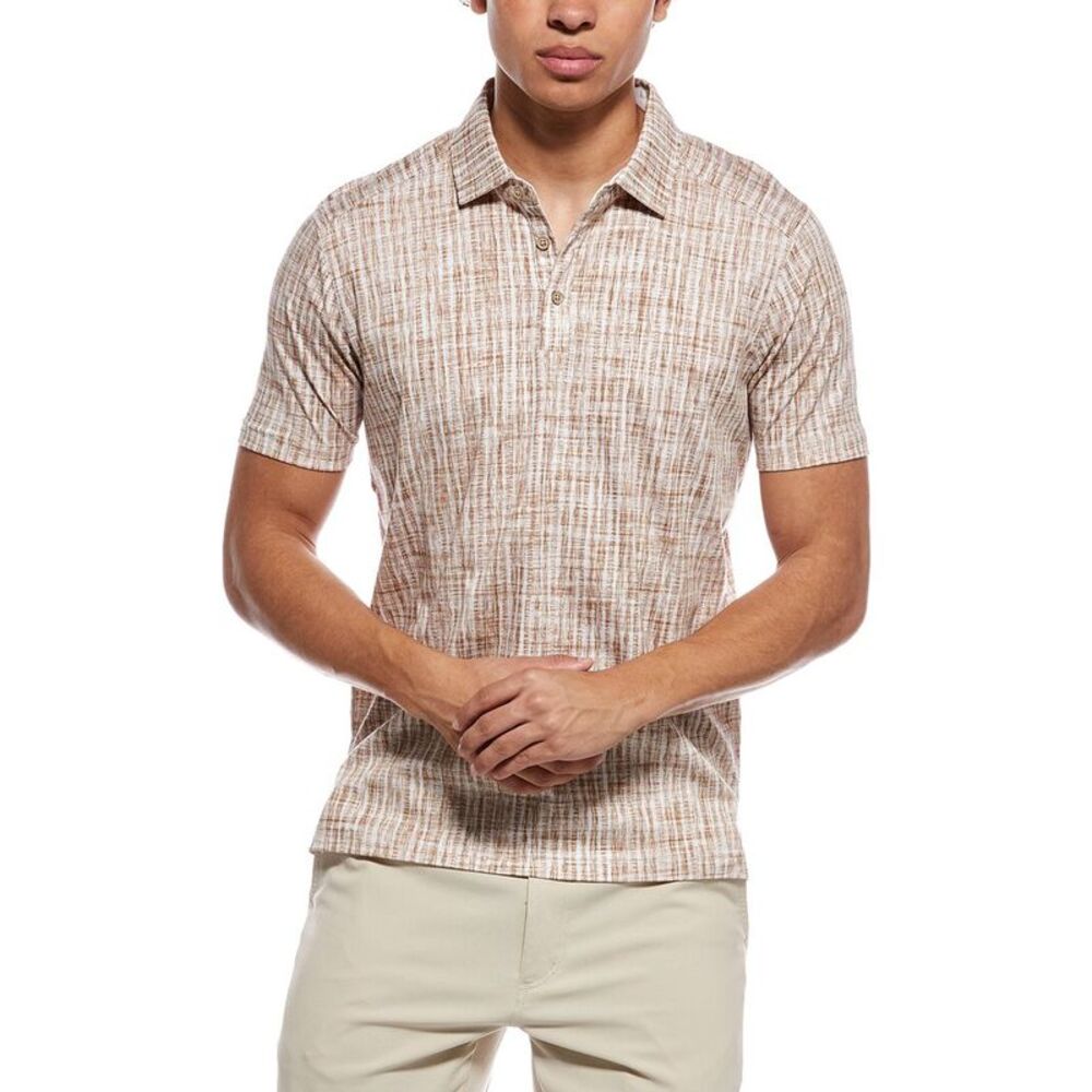 Raffi Mens  Brushed Gingham Polo Shirt, Brown
